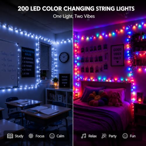 200LED Color Changing Christmas Lights Indoor Outdoor Clear Wire (66 Foot)