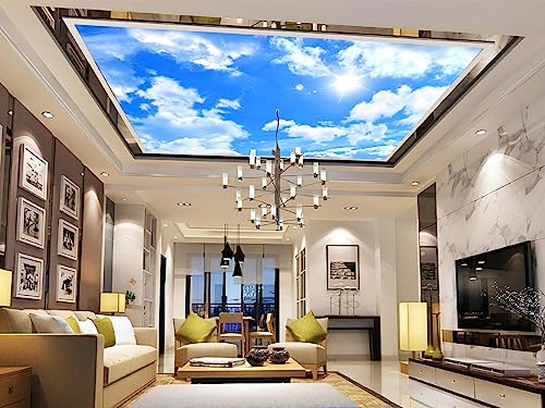 Blue Sky and White Clouds Suspended Ceiling wall Mural Wallpaper for Bedroom 137" x 100" (95.12 Sq Ft)