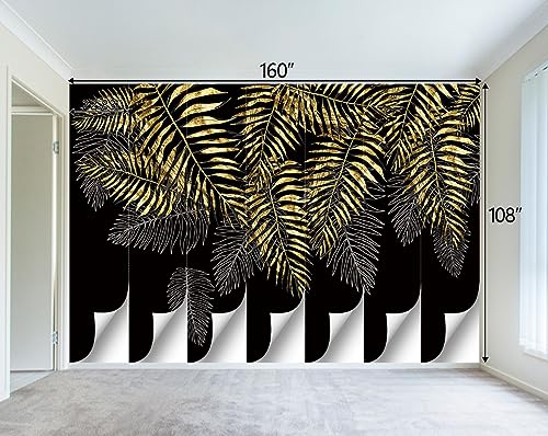 Black and Gold Leaf Mural Bedroom Tropical Botanical Wallpaper Room Plant Decor Living Room tv Background Large wall Mural
