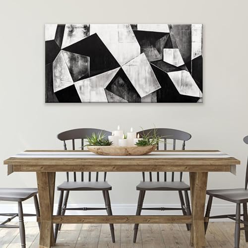 Canvas Art Wall Decor Color Block Line Art Prints Black And White Geometric Color Block Art Painting Modern Artwork Decorations For Living Room Pictures For Bedroom Wall Decor 24x48 In