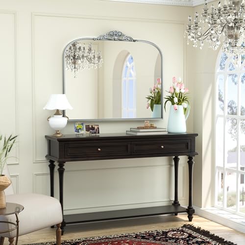 40x30 Silver Vintage Arched Mirror for Wall