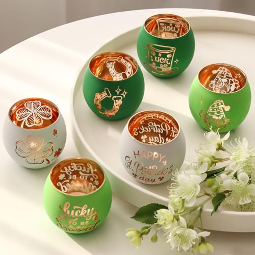 St. Patrick's Day Candle Holders 6PCS St Patricks Day Shamrocks Decorations for Table Centerpiece (6 Count)
