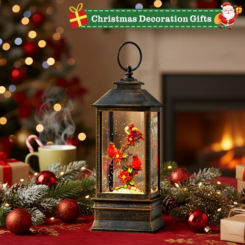 Christmas Snow Globe Lantern Indoor Decor Cardinal with Music