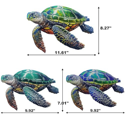 3Pcs Metal Turtle Sea Wall Decor Outdoor Garden Hanging Art Sculptures Home Ocean Theme Decorations for Kitchen Bathroom and Pool (3 Count)