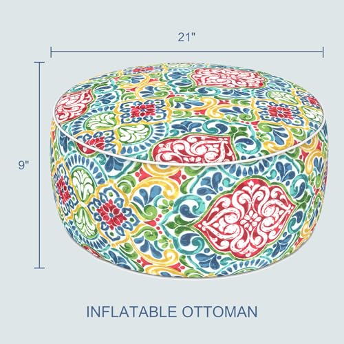 Indoor Outdoor Inflatable Ottoman with Handle D21 x H9 Inch