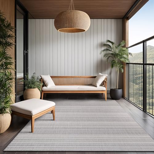 Stripe Outdoor Rug 6x9 Washable Outside Carpet for Indoor Patio Porch Waterproof Easy Cleaning Non Shedding Area Rugs Gray 6 x 9