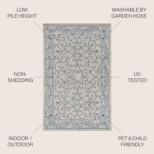 Vintage Filigree Indoor Outdoor Area Rug 9X12 Gray