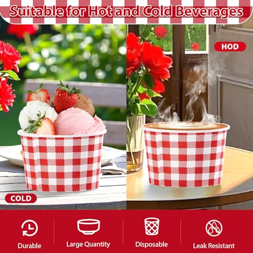 Greencian 120Pcs 12oz Red and White Ice Cream Cups Disposable Snack Cups