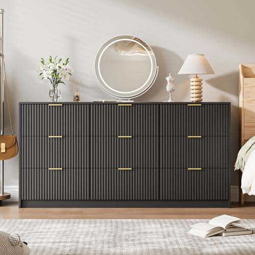 Black 9 Drawer Dresser for Bedroom