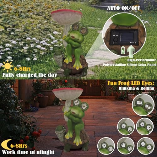 Frog Turtle Solar Garden Statue Light Outdoor Figurine for Yard Decor