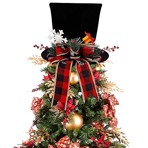 Christmas Tree Topper Black Red Velvet Top Hat