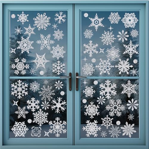 Glitter Snowflakes Window Clings for Glass Windows (93 Count)