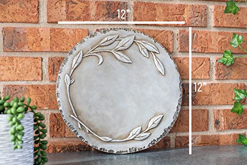 NAT & Jules Floral Laurel Wreath Leaves Pattern Dimensional Indoor Outdoor 12 inch Round Cast Resin Decorative Garden Stepping Stone
