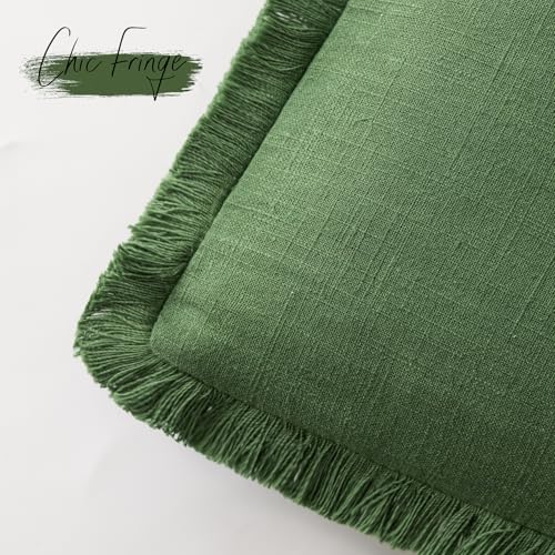 Decorative Linen Fringe Throw Pillow Covers 20×20 Forest Green (2 Count)