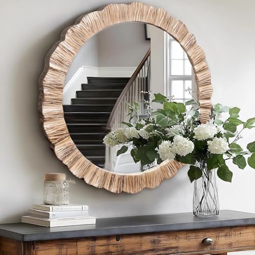 35" Large Round Wood Mirror