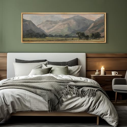Large Framed Canvas Print Wall Art Pastoral Beauty Classic Mountainous Landscape Illustrations Antique Retro Fine Art Illustrations Decorative Colorful for Bedroom