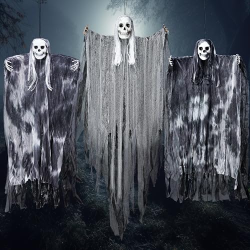 3 Pcs Hanging Halloween Skeleton Ghosts Decorations Outdoor (3 Count)