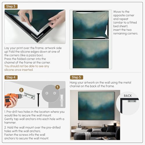 60"x72" Extra Large Framed Wall Art Misty Blue Landscape Abstract Ocean and Sky Illustration for Home Living Room Bedroom Decor