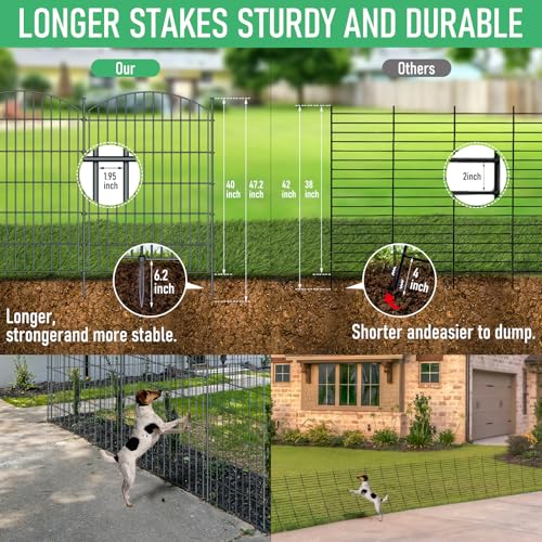 10 Panel No Dig Metal Garden Fence 40"H x 23.6'L Dog Fence Outdoor for Yard