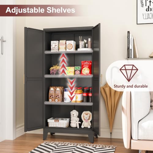 Metal Pantry Cabinet with 2 Doors and Adjustable Shelves