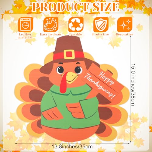 15'' Thanksgiving Turkey Placemats Set of 6 Washable Thanksgiving Leather Place Mats Nonslip Turkey Shape Fall Table Mats for Holiday Autumn Harvest Party Kitchen Dining Tableware Decorations (6 Count)