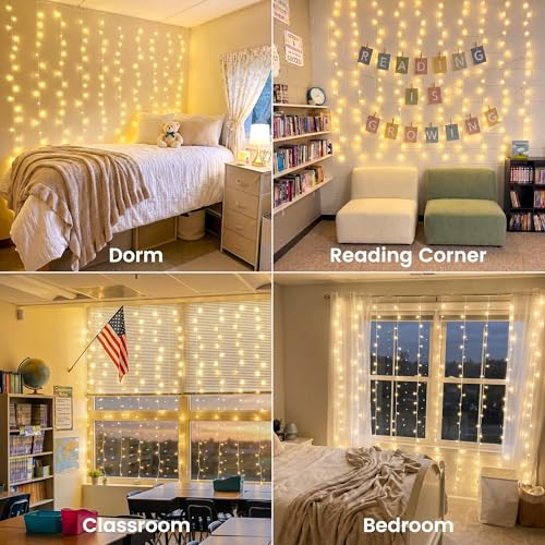 6.6FT x 6.6FT Warm White Curtain Lights Plug in