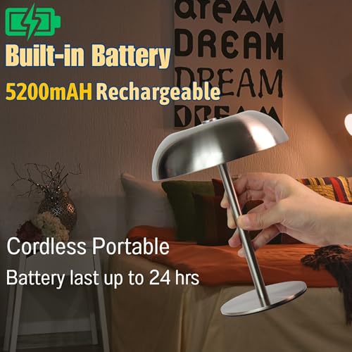 Cordless 11" Mushroom Table Lamp with Dimmable 3 Color