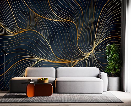 Simple Golden Lines wall Mural Wallpaper for Bedroom 137" x 100" (95.12 Sq Ft)