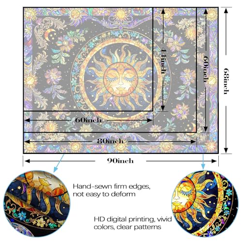 Sun Tapestry Stained Glass Tapestry Wall Decor Tapestries for Bedroom Boho Tapestries Wall Hanging for Bedroom Living Room Glass