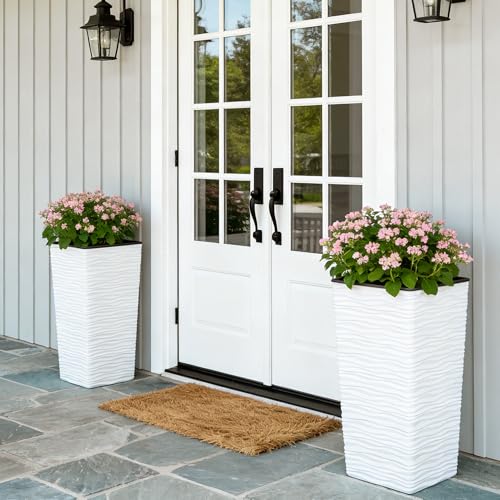 Garden 2 Pack 22" H. White Square Tapered Planter with Inside Pots (2 Count)