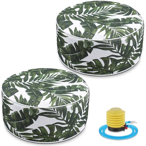 2 Pcs Inflatable Outdoor Ottoman Pouf Waterproof Round Footrest with Handle D21 x H9 Inch Indoor Outdoor Portable Footstool for Patio Garden Camping or Home Pool (2 Count)