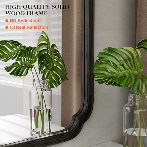 24" x 36" Rounded Corner Arch Wall Mirror with Wood Frame for Entryway
