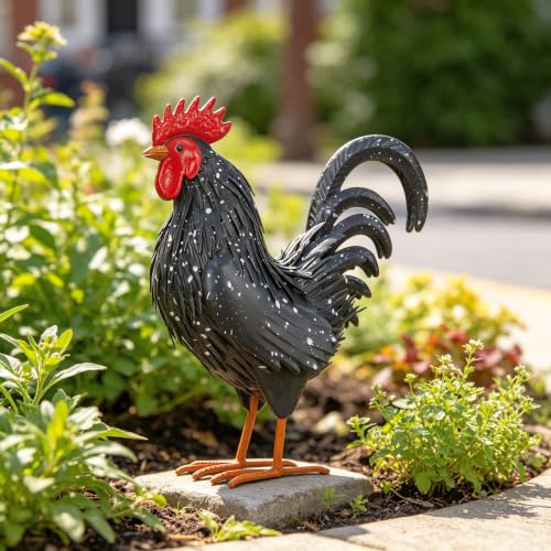 Rooster Garden Statue Sculpture Metal Chicken Yard Decor Outdoor Figurines Patio Backyard Decoration