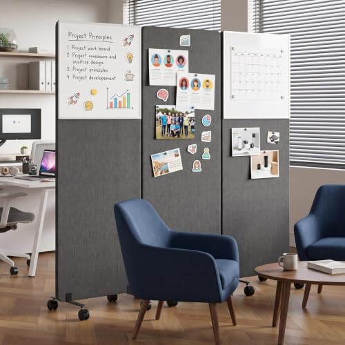 72in 3 Panel Soundproof Room Divider with Wheels