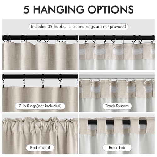 100% Blackout Back Tab Pleat Linen Curtains 50" Wx96 L (2 Count)