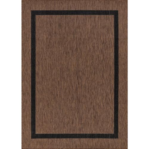 Bordered Outdoor Rug 5x7 Washable Outside Carpet for Indoor Patio Porch Waterproof Easy Cleaning Non Shedding Area Rugs Nut Brown