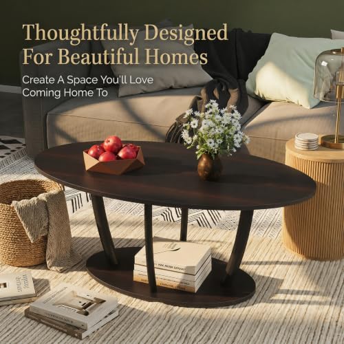 Oval Coffee Table with Shelf for Living Room