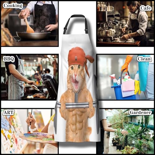 Apron Kitchen for Women Fitness Cat Mans Aprons for Cooking Funny for Kitchen Cooking Restaurant BBQ Painting Crafting Gardening 27”
