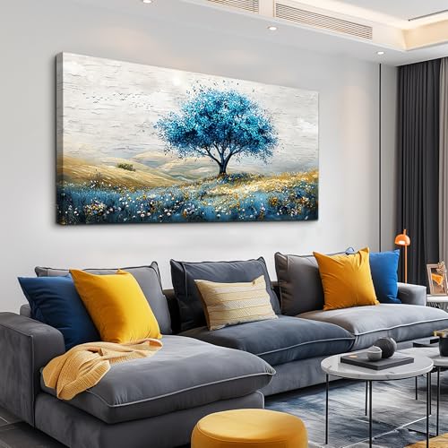 Large Canvas Wall Decoration For Living Room Wall Art For Bedroom Blue Tree Landscape Wall Paintings Office Decoration Farmhouse Mural Artwork Room Home Decor Posters Aesthetics 30x60 In