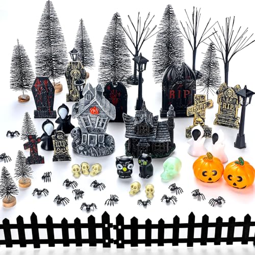 56 Pcs Halloween Village Ornaments Accessories Figurines Set