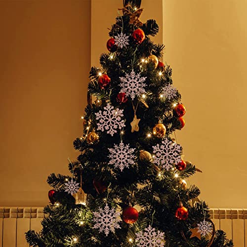36pcs Christmas Rose Gold Snowflake Ornaments Plastic Glitter Snow Flakes Ornaments for Winter Christmas Tree Decorations Size Varies Craft Snowflakes (36 Count)