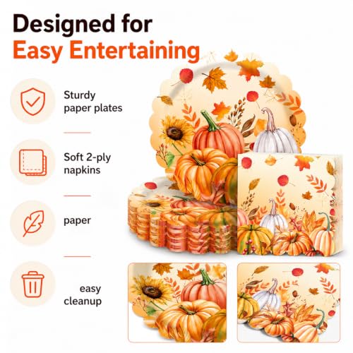 40 Pcs Fall Pumpkin Dessert Plates and Napkins Sets (40 Count)