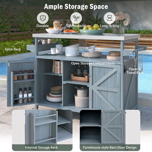 50.25" Outdoor Kitchen Island with Rolling Bar Cart & Storage Cabinet