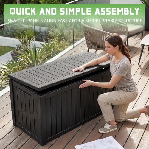 200 Gallon Deck Box Lockable Waterproof UV Resistant Black