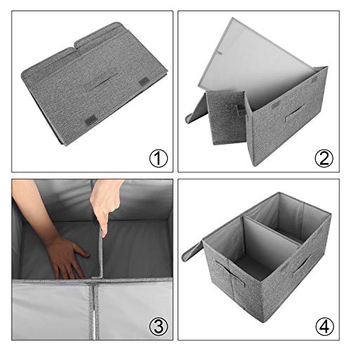 2 Pack Large Linen Fabric Collapsible Storage Bins with Lid and Handles (2 Count)