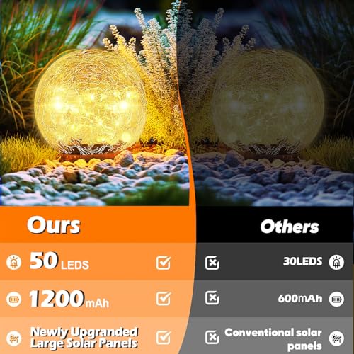 Garden Solar Ball Lights Outdoor Waterproof 50LED Cracked Glass Globe 4.7'' (2 Count)