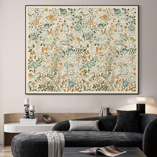 60"x72" Extra Large Framed Wall Art Vintage Botanical Floral with Golden and Teal Leaves