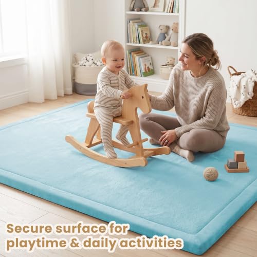 Baby Play Mat for Floor 1.3" Thick Memory Foam Play Mat 79"×118" Tummy Time Crawling with Non