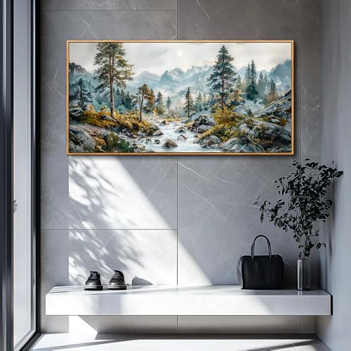 Large Canvas Wall Decor For Bedroom Wall Art For Living Room Office Decor Forest Tree Paintings Rivulet View landscape Wall Pictures Printing Artwork Modern Home Decor Wood Framed 30x60 In