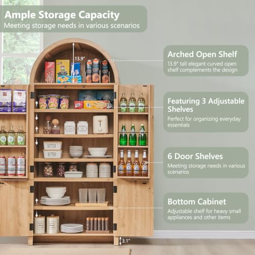 71" Tall Arched Bathroom Storage Cabinet